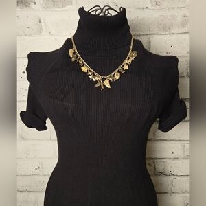 Vintage Gold Tone Charm Necklace Boho Y2K Statement Jewelry